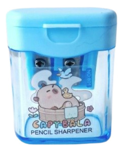 Sacapunta Escolar Doble Con Deposito Capibara Kawaii X1uni Celeste