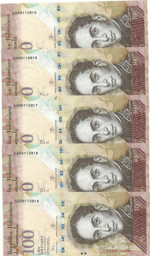 2 Billetes Consecutivos  Bsf. 100  - Cg8 Noviembre 5 2015   