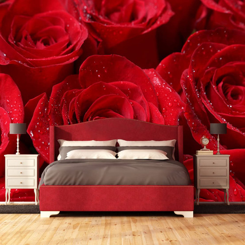 Mural Pared Floral 3d Rosa Roja Para Sala Estar Dormitorio
