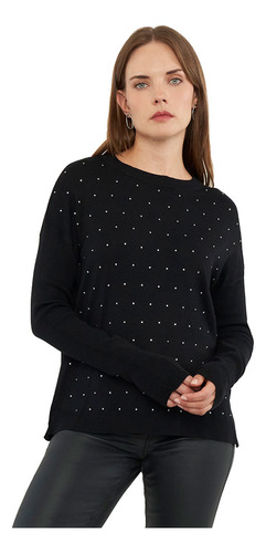 Sweater Mujer Strass Negro Corona