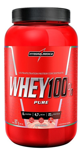 Suplemento em pó Integralmédica  WHEY 100% Whey 100% Pure proteínas Whey 100% Pure sabor  morango em pote de 900g