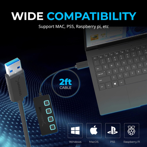 Hub Usb Sabrent Usb 3.0 De 4 Puertos Con Interruptores De Al