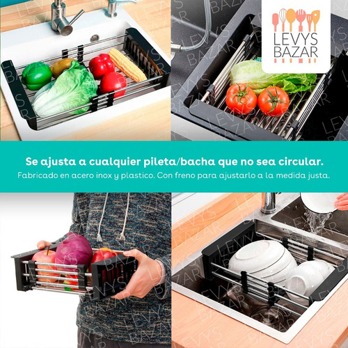 Imagen 6 de 10 de Escurridor Extensible Acero Inox Para Bacha Verduras Frutas