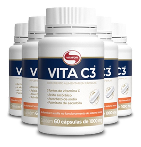Kit 5 Vita C3 - Vitamina C Vitafor Com 60 Cápsulas Sabor Sem Sabor