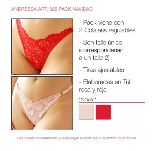 Bombacha Colaless Rosa Andressa Mujer Navidad 025 Pack X2
