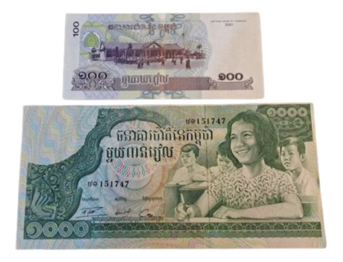 Cambodia X 2 Billetes 1000 Riels Y 100 Riels 2001. S C