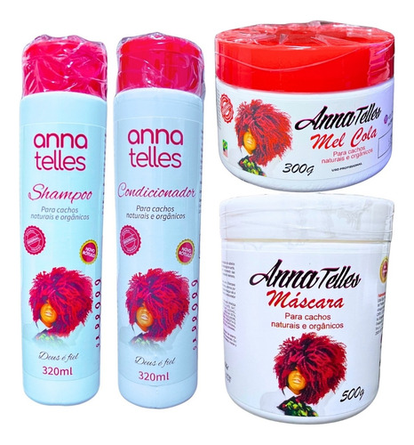 Kit Cabelos Crespos E Cacheados 4 Itens Com Mel Cola 300gr