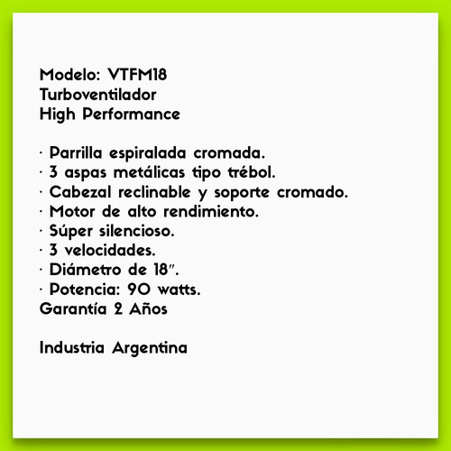 Liliana Vtfm18 Turboventilador 18 PuLG Aspas De Metal 3 Vel