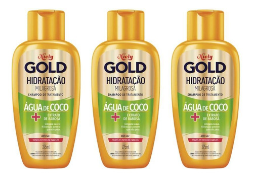 Shampoo Niely Gold 275ml Agua Coco Hidratação - Kit C/3un