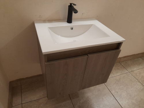 Lavabo Con Gabinete Y Monomando, Bañoclo60m Rectangular Café Claro Liso