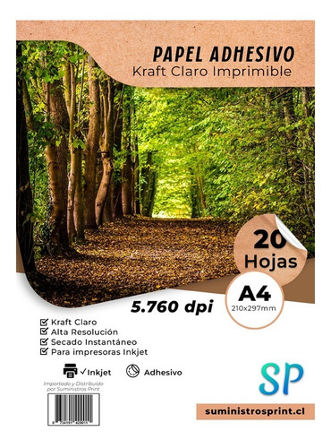Imagen 1 de 6 de Papel Adhesivo Kraft Café Claro Imprimible A4 X 20 Hojas