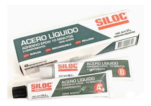 Acero Liquido Gris Adhesivo Epoxi 10 Minutos 57gr Siloc