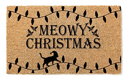 Meowy Christmas Cat And Christmas Lights, Felpudo Navideño,