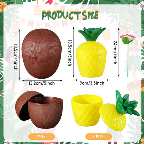 3 Tazas De Coco Y 3 Tazas De Piña Para Fiesta Hawaiana