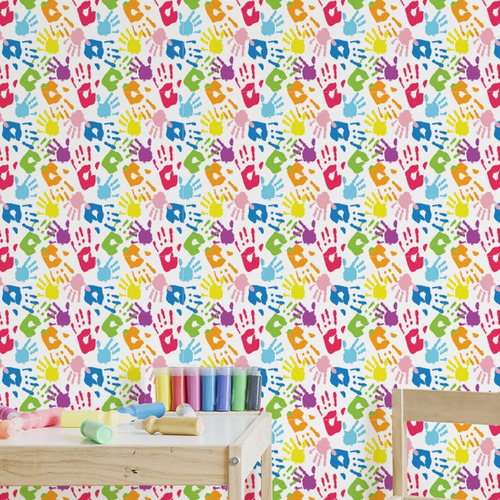 Imagem 2 de 3 de Papel De Parede Infantil Mãos Coloridas 2,70x0,57m