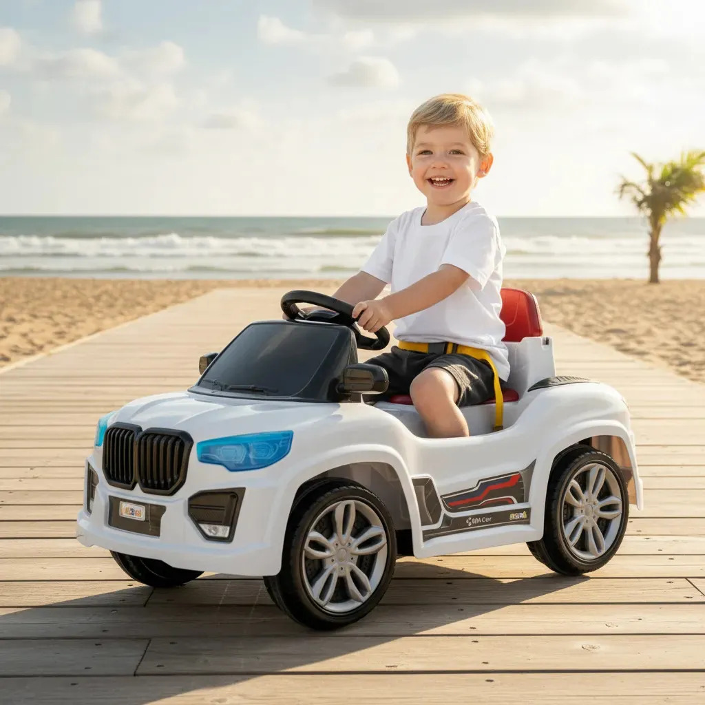 Veículo a Pedal Maral BM Car Branco com Buzina e Cinto Segurança