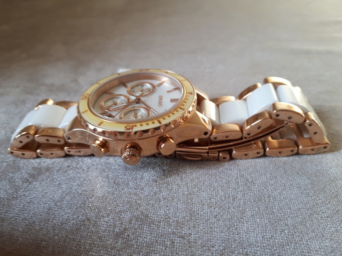 Relógio Original Donna Karan Dourado E Branco Em Cerâmica