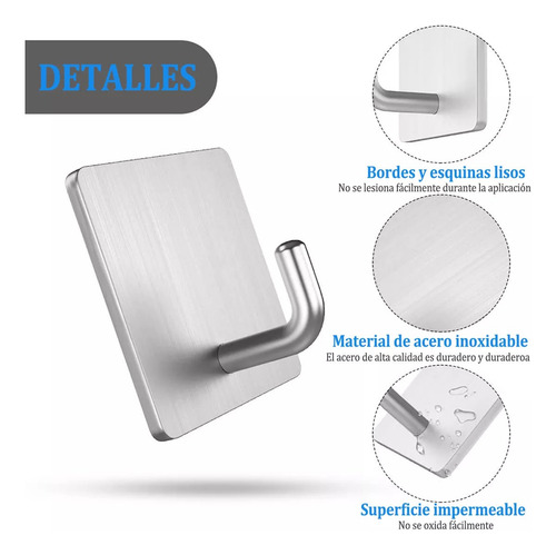 6 Ganchos Adhesivos De Acero Inoxidable Para Baño O Cocina