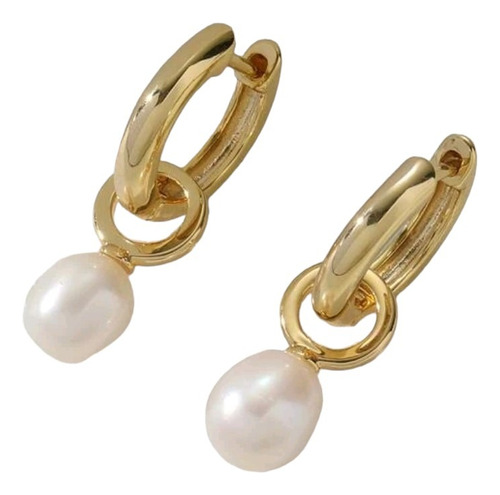 Aros Argolla Con Colgante Perla Original Elegante De Oro 18k