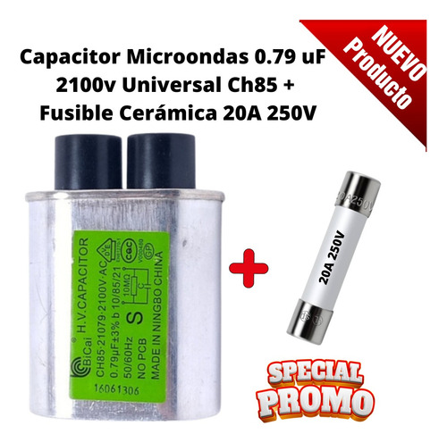 Capacitor Microondas 0.79 Uf 2100v Con Fusible 20a 250v