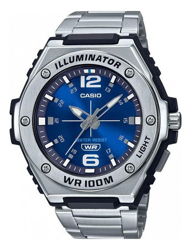 Reloj Casio Illuminator Mwa-100hd-2a Local Daddona Color De La Malla Plateado Color Del Bisel Plateado Color Del Fondo Azul