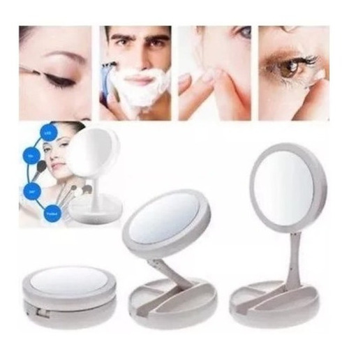 Imagen 6 de 7 de Espejo Con Luz Led Para Maquillaje Plegable + Aumento X10