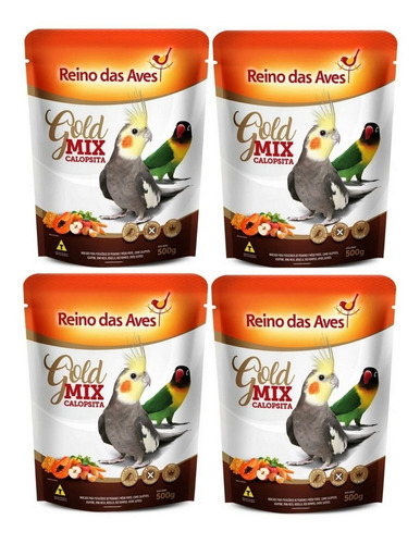 Kit 4un Ração Gold Mix Calopsita Premium 500g Reino Das Aves