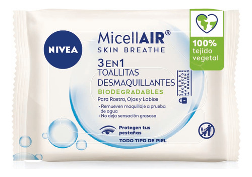 Toallitas Desmaquillantes Nivea 3en1 Ttp Biodegradables 25u