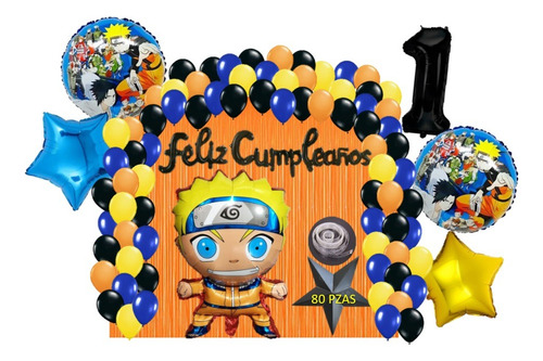 Kit Decoracion Fiesta Cumpleaños Globos Metalicos Naruto 80p