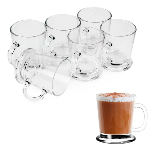 Imagen 1 de 10 de Set X6 Jarritos Mug Arabica Con Manija 180ml Vidrio Café Té