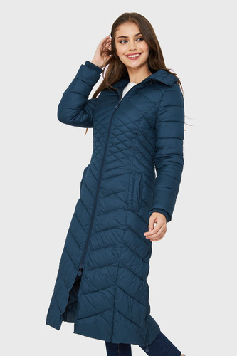 Imagen 3 de 6 de Parka Larga Acolchada Azul Petróleo Nicopoly