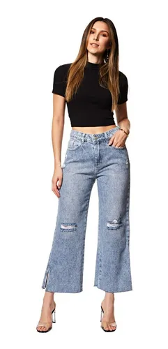 Cal a Jeans Wide Leg Cropped Barra A Fio Sawary Oferta Frete gr tis