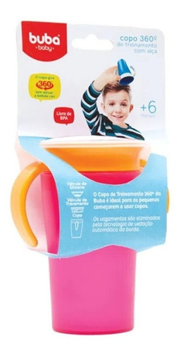 Copo De Treinamento 360° Com Alça Buba Rosa - 7546