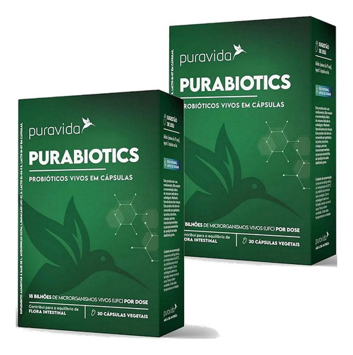 Kit 2x Probióticos Vivos - 30 Caps - Purabiotics Puravida 