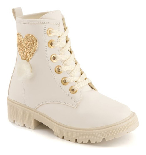 Bota Moda Urban Z87508pv Niñas Flats Cordones Crema