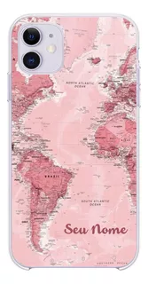 Capa Capinha Personalizada Com Nome Mapa Mundi Rosa
