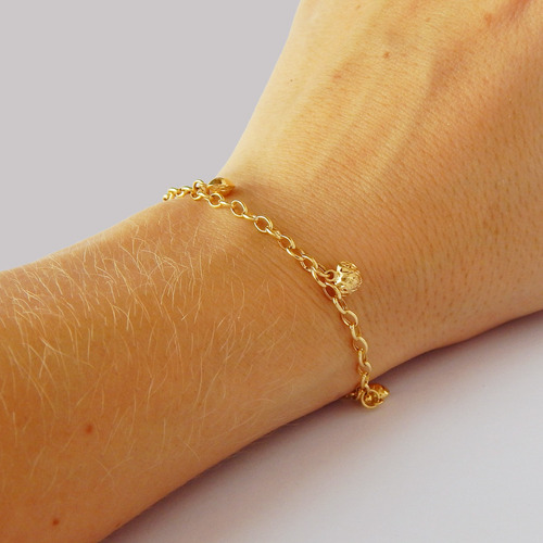 Pulseira Feminina De Ouro 18k Com Berloques Coração