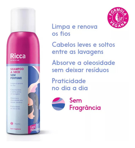 Shampoo A Seco Sem Perfume Ricca - 150ml - Vegano