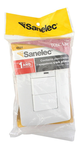 Doble Apagador Y Contacto Con Placa Sanelec Linea Toscana