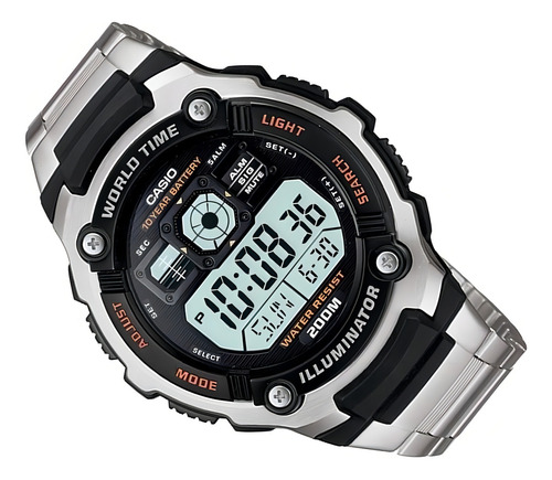 Reloj Casio Digital 10y Ghiberti Ae2000wd1avcf Correa Plateado Bisel Plateado Fondo Negro
