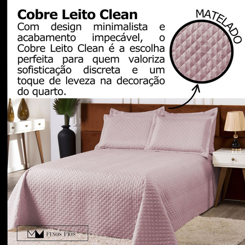 Cobre Leito Colcha Clean Casal Padrão 3 Peças Rosê