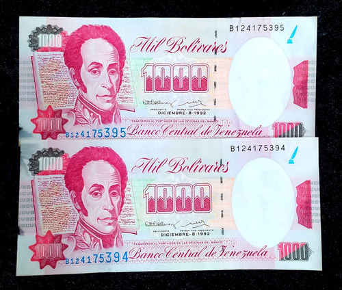 Vendo 2 Billetes Consecutivos / 8 Diciembre De 1.992