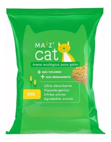 Maíz Cat 2kg - Arena Ecológica Para Gatos - Inhibe Olores