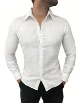 Comprar Camisa Masculina Manga Longa Linho Casual Branca Social Slim