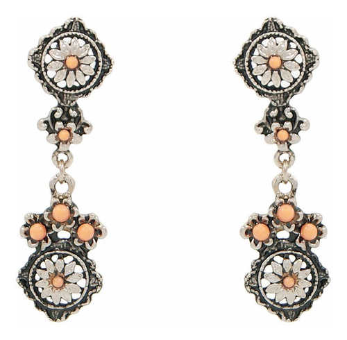 Brinco Prateado Flor E Bolinhas Rosa