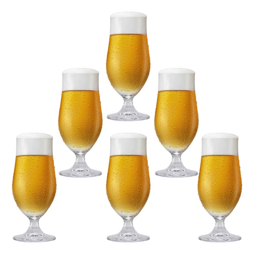 Taça Copo De Cerveja Vidro 380ml Kit Com 6 Peças Borda Reta