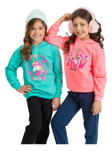 Conjunto Calça Flanelada Blusa Moletom Frio Menina 1 Ao 8