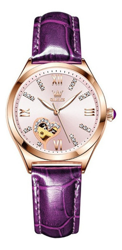 Reloj Automático Olevs Fashion Diamond Para Mujer Color De La Correa Púrpura