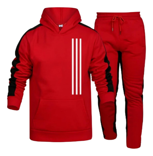 Conjunto Deportivo Hombre Sudadera Y Pants Marca Generica Rojo Poliéster Algodón Grande