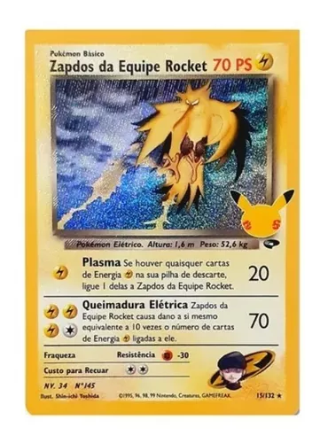 Zapdos da Equipe Rocket, Coleção Clássica de Celebrações, Banco de Dados  de Cards do Estampas Ilustradas